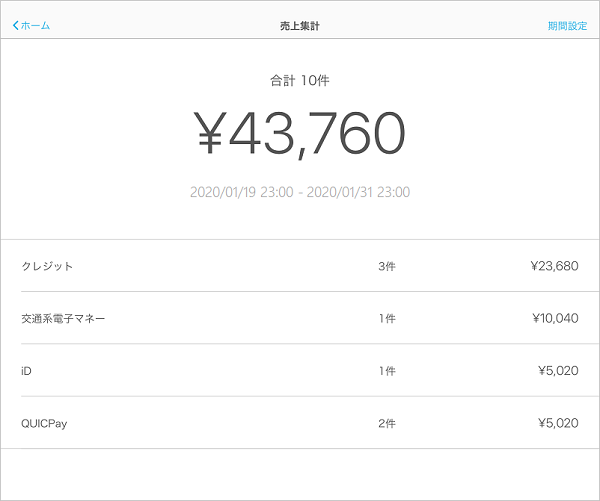 Air ペイ 売上集計画面