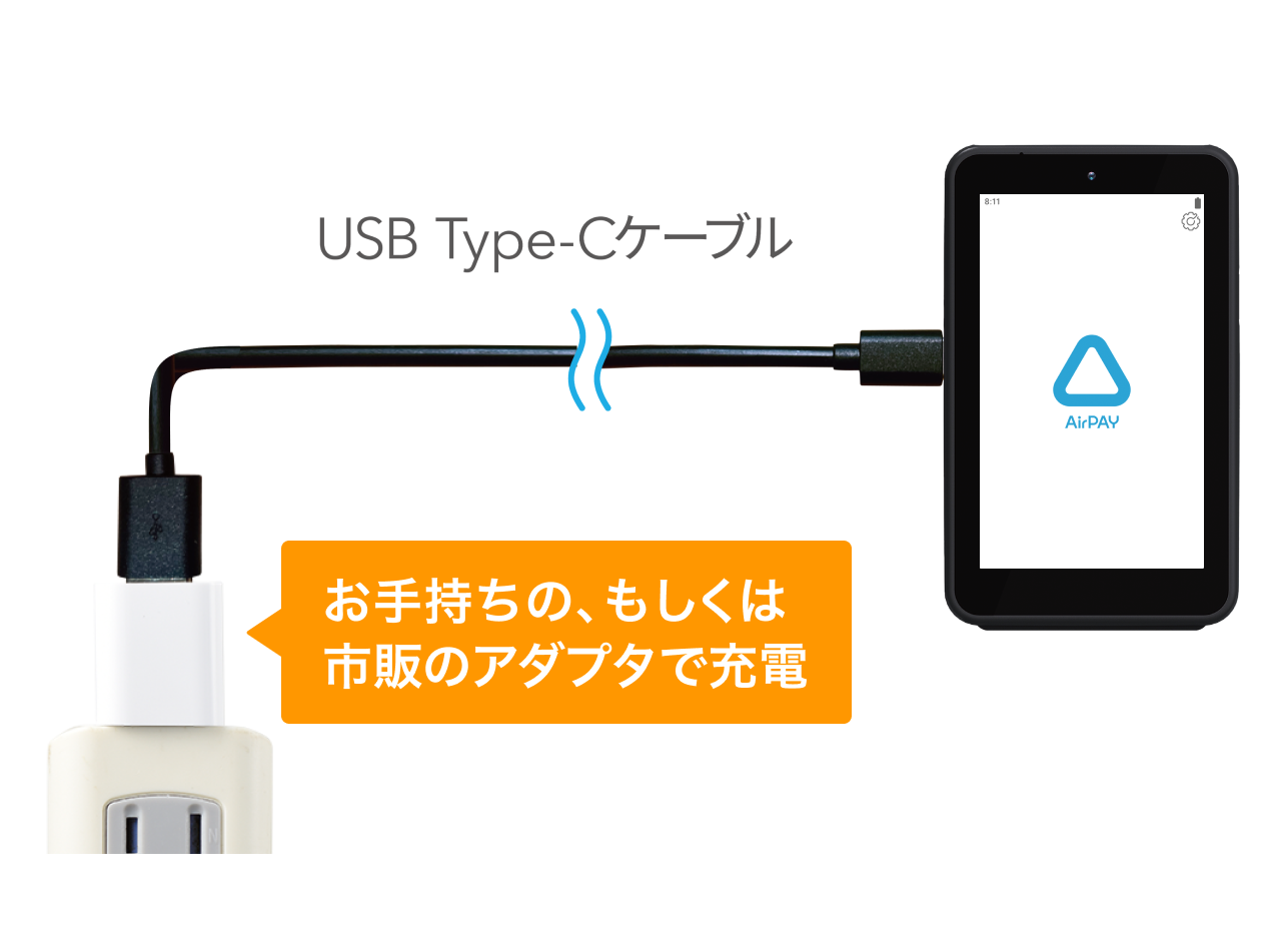 03 Airペイ お手持ちの、もしくは市販のアダプタで充電