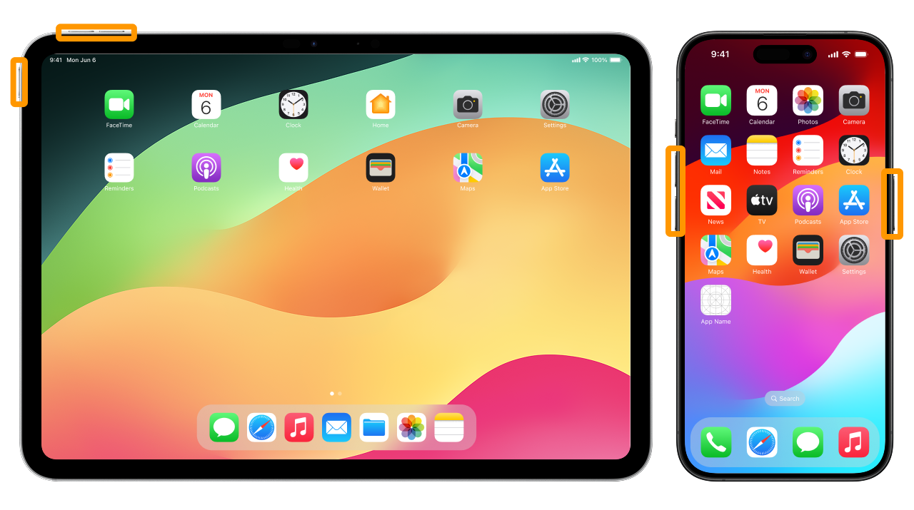 iPad iPhone ホーム画面 電源ボタン 音量ボタン